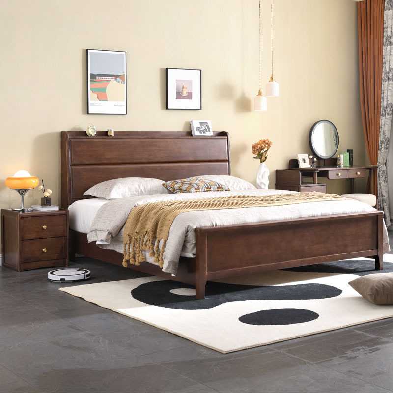 全实木双人床1.8米现代简约主卧婚床橡胶木高箱储物大床 工厂直销