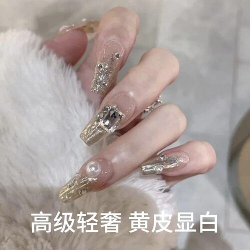 手工穿戴甲气质清冷千金魔镜粉新娘甲高级感穿戴式指甲