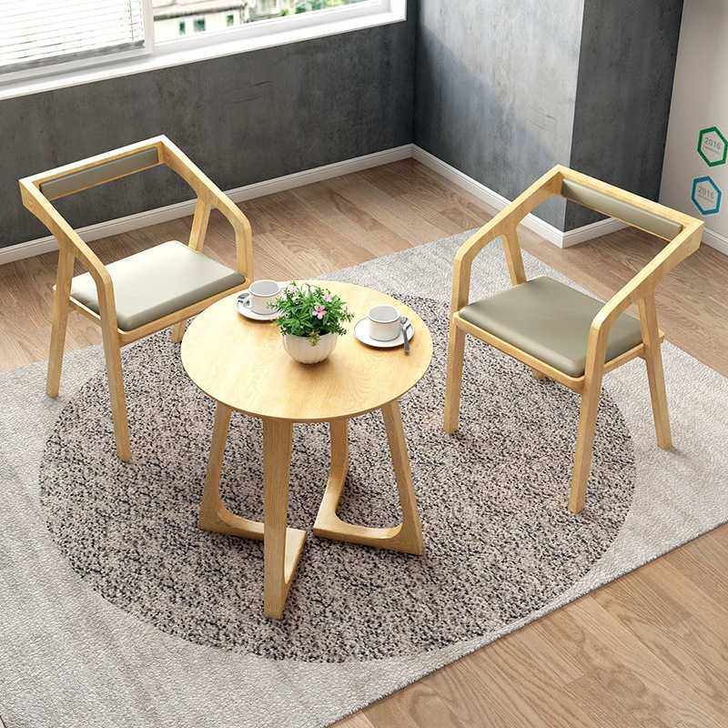 现代简约家用圆形小茶几桌几 日式实木洽谈休闲会客桌椅组合