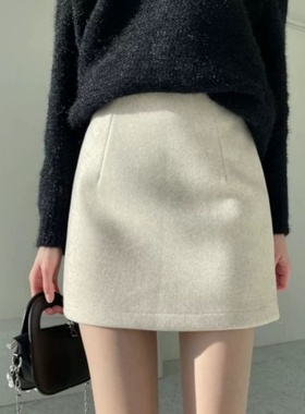 SUNSHINE LION 米白色半身裙女2025秋冬修身高腰显瘦短裙包臀短裙