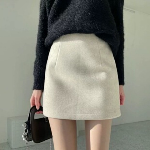 SUNSHINE LION 米白色半身裙女2025秋冬修身高腰显瘦短裙包臀短裙