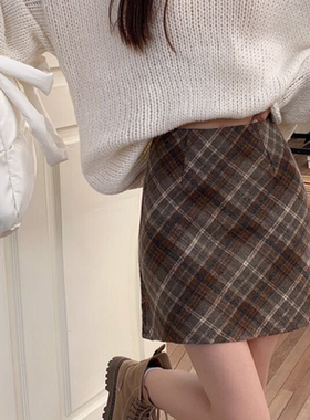 SUNSHINE LION格子半身裙女202秋冬5格纹短裙复古高腰显瘦A字包臀