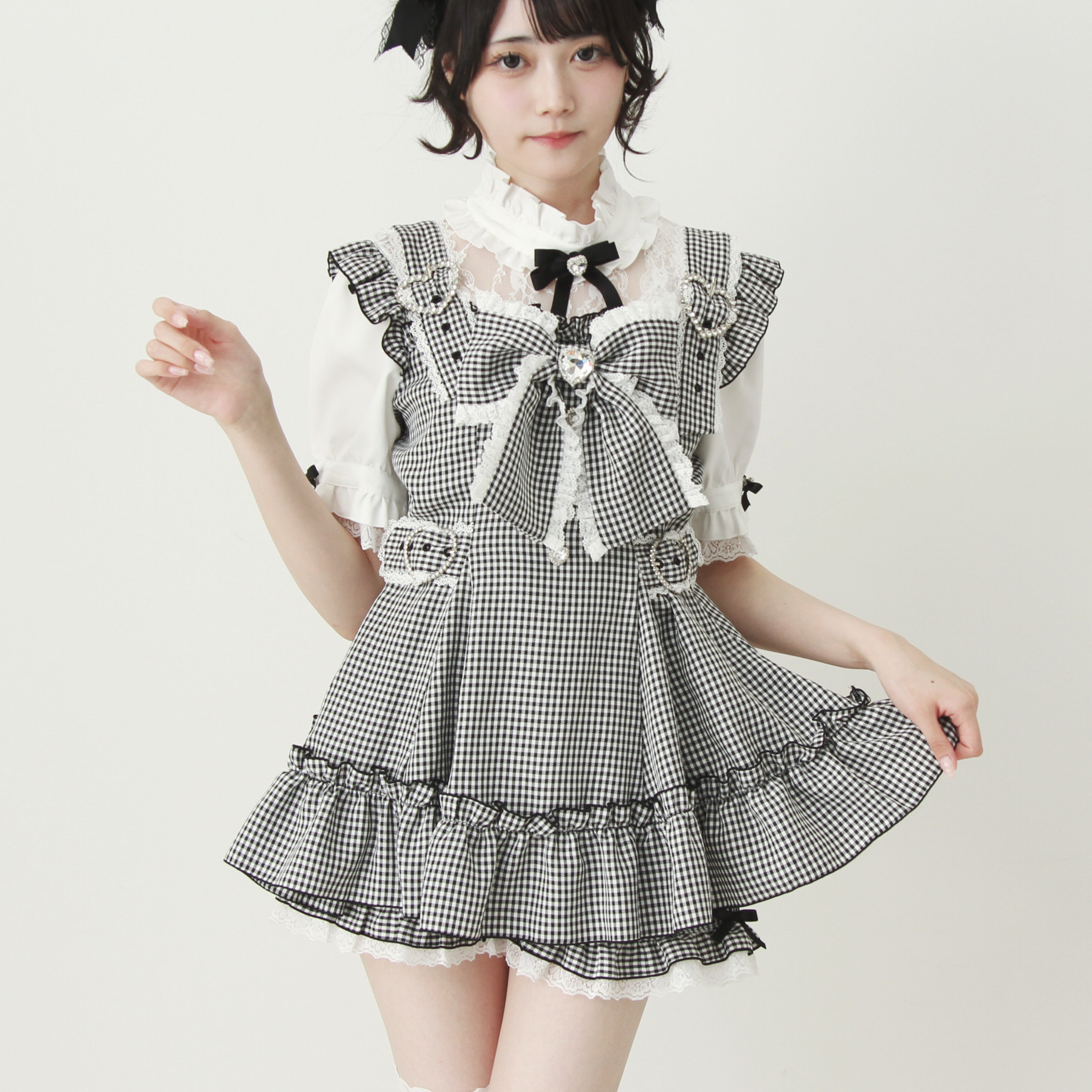 梦展望 心形扣肩带水钻蝴蝶结套装日系亚文化蕾服非连衣裙 535982
