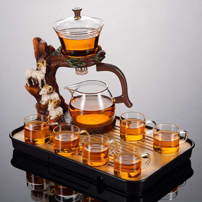 懒人自动茶具套装家用玻璃功夫泡茶壶茶盘全套办公室磁吸冲茶神器