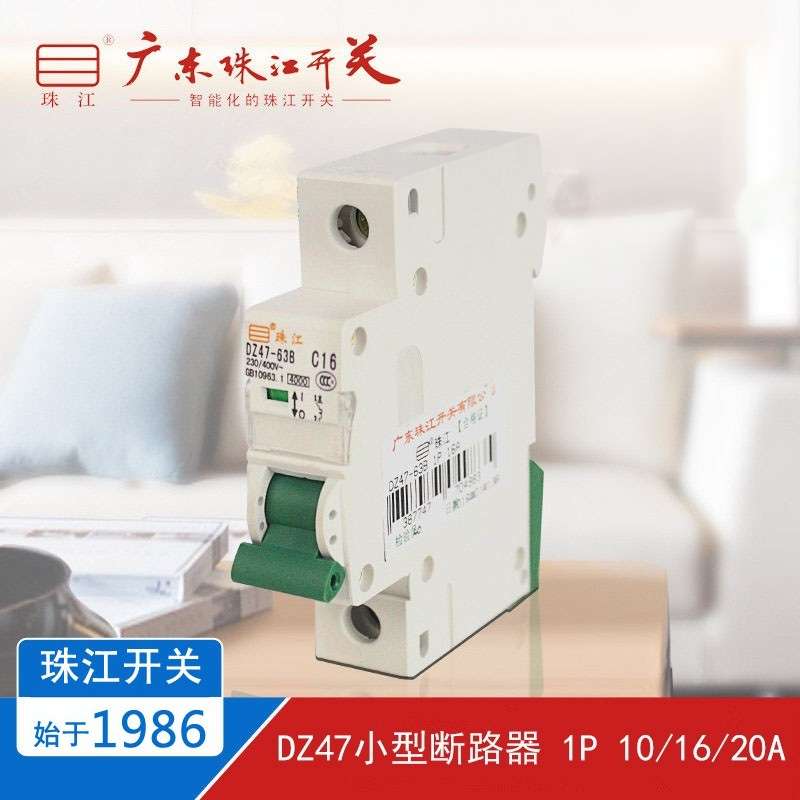 广东珠江开关 小型断路器家用C型空气开关 单极DZ47 1P 16/20/32A