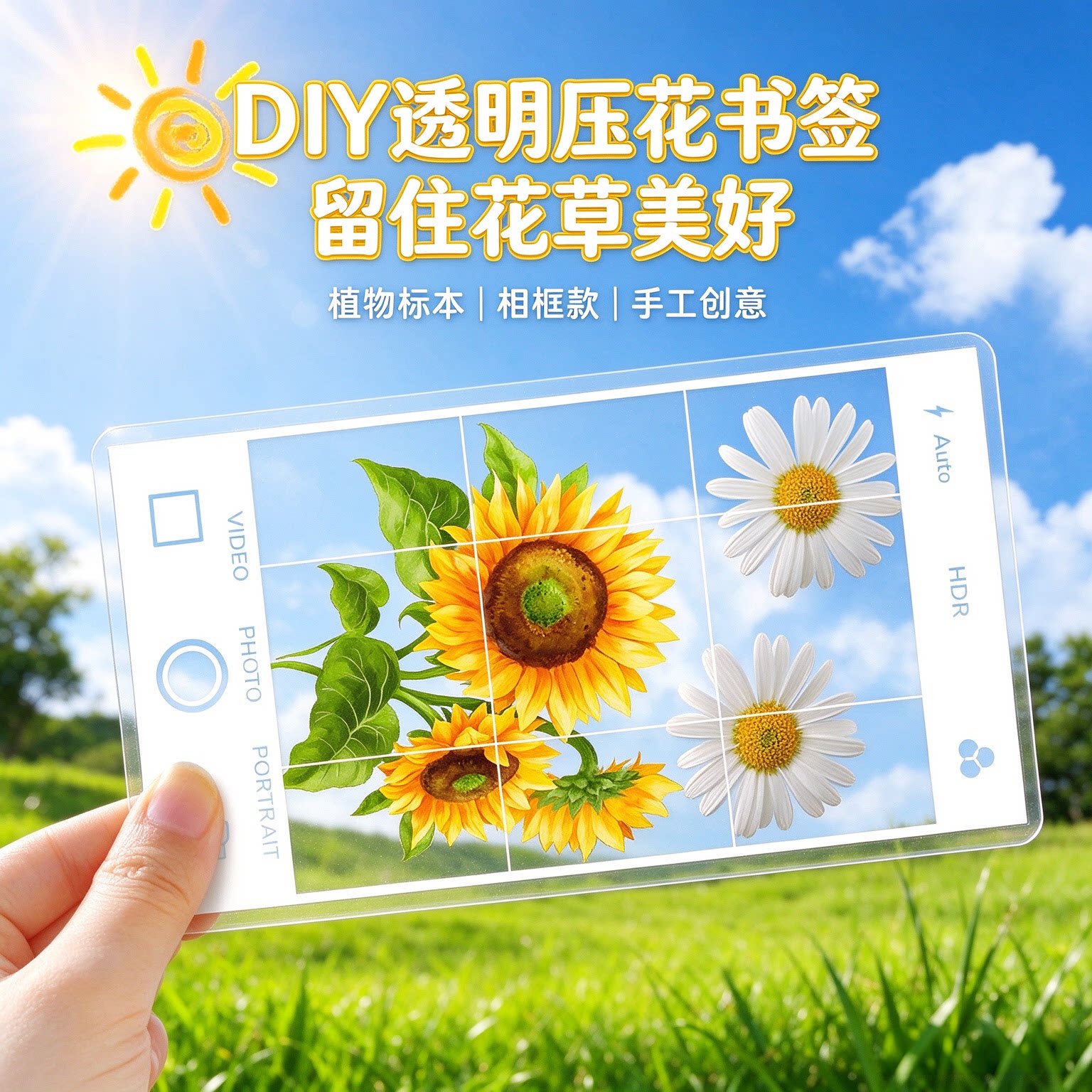 小学生DIY透明瓶压花塑封书签