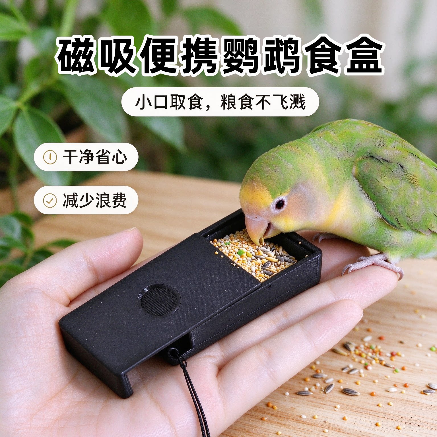 磁吸鹦鹉喂食盒训练互动防撒
