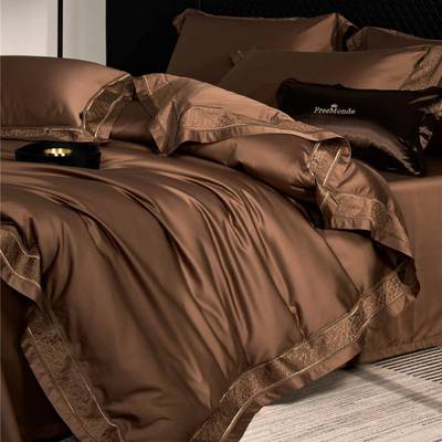 意式轻奢风丝滑裸感超细旦天丝棉四件套极简素色寝具床上用品