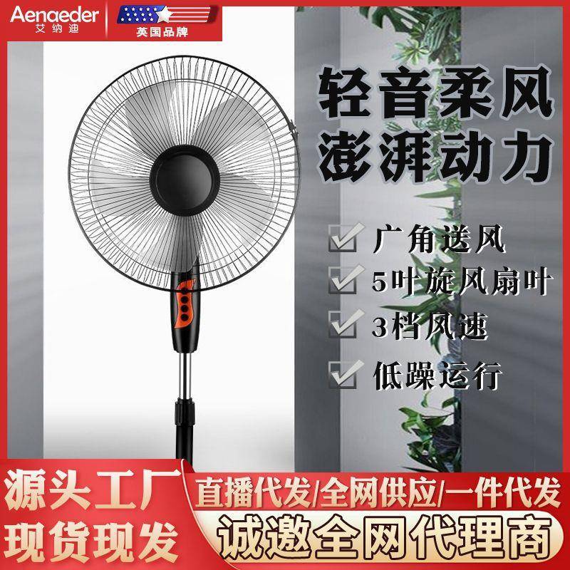厂家16寸黑色家用电风扇多档可调节大功率五叶落地立式摇头落地扇