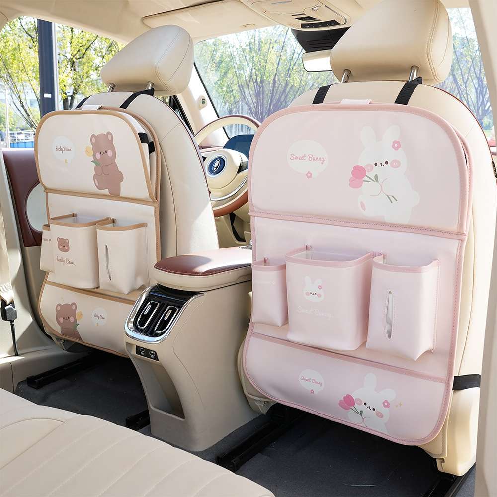 汽车座椅后背收纳袋可爱郁金香熊兔车载置物挂袋多功能餐桌置物盒