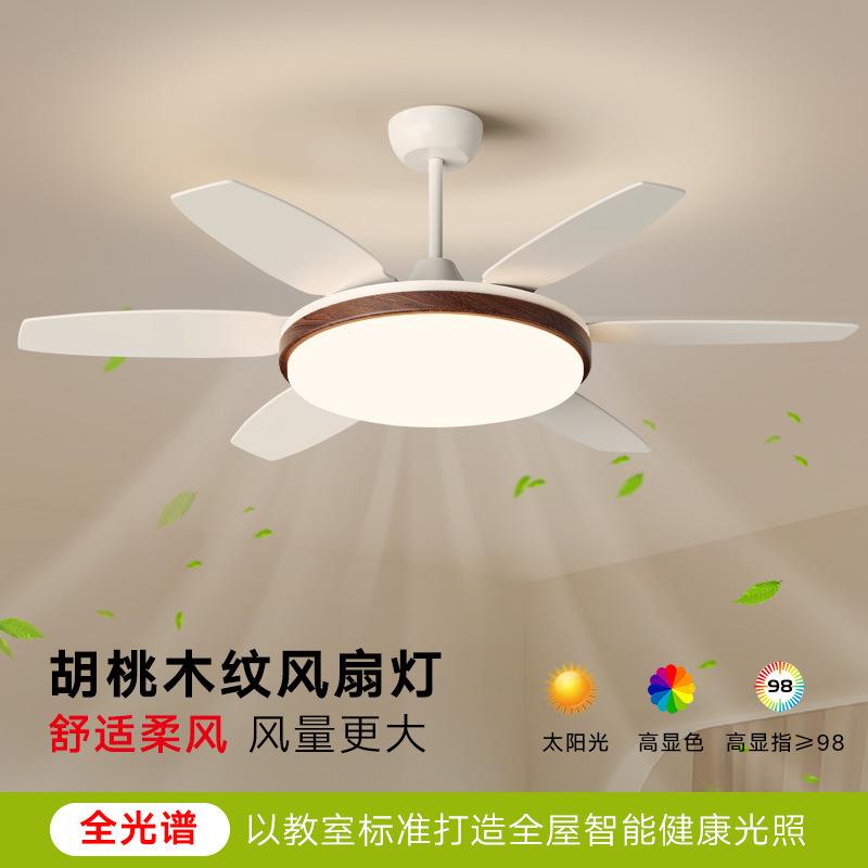 客厅风扇灯2025年新款现代简约吊扇灯木纹色餐厅灯全光谱护眼灯具