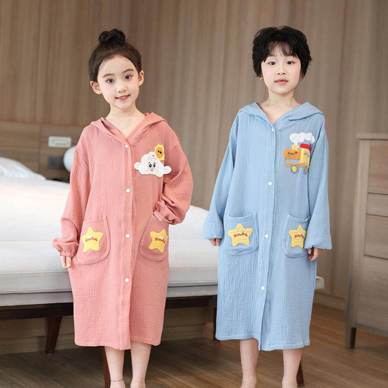 儿童浴巾2025新款纯棉纱布浴袍可穿式速干吸水男女童中大童