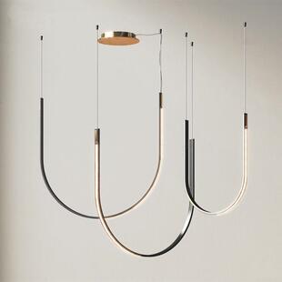 后现代设计师U型吊灯客厅餐厅样板房前台创意别墅复式楼梯间吊灯