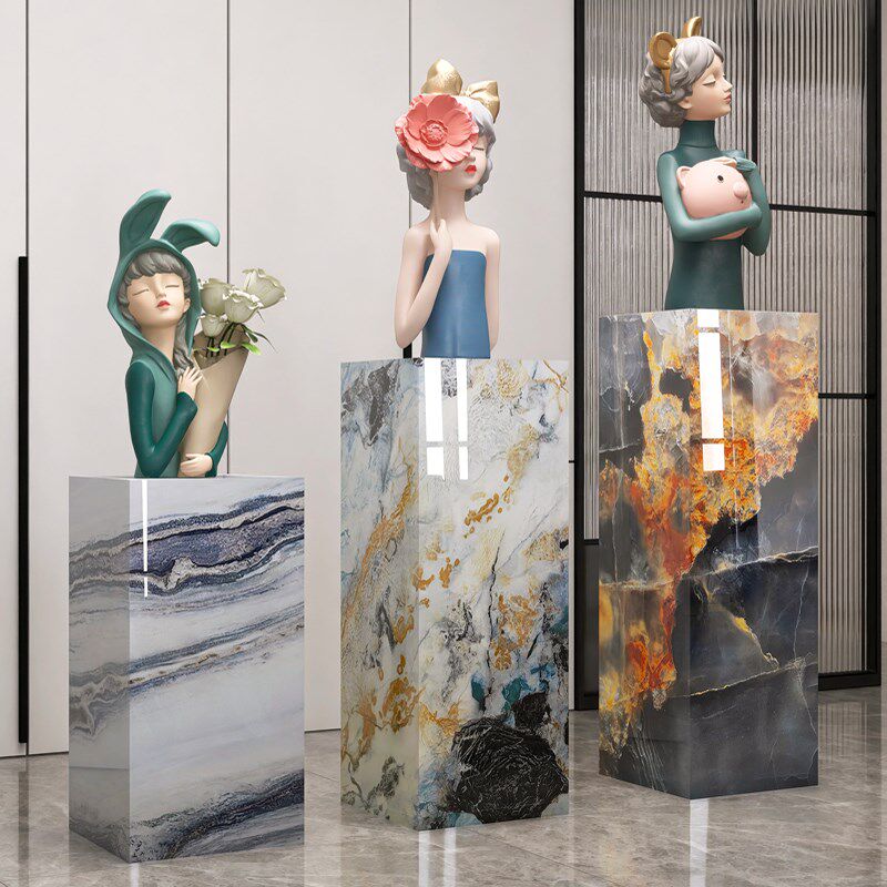 时尚奢石轻奢客厅玄关落地岩板底座酒店电视剧旁艺术品摆件