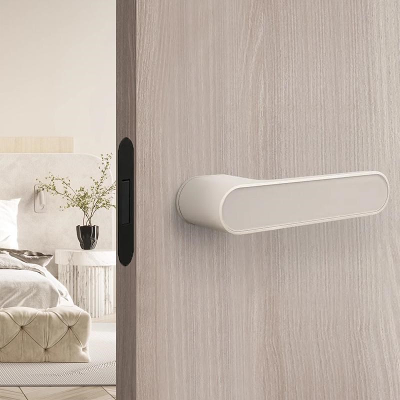极简生态门锁奶白磁吸一字锁隐藏钥匙卧室木门把手黑色意式静音锁