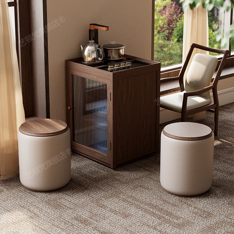 现代白蜡木实木移动茶几可泡茶烧水一体中古风沙发边几阳台泡茶桌