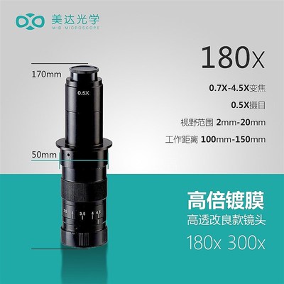 显微镜单筒镜头减倍物镜05X增倍2X工业0745X连续变倍光学镜头