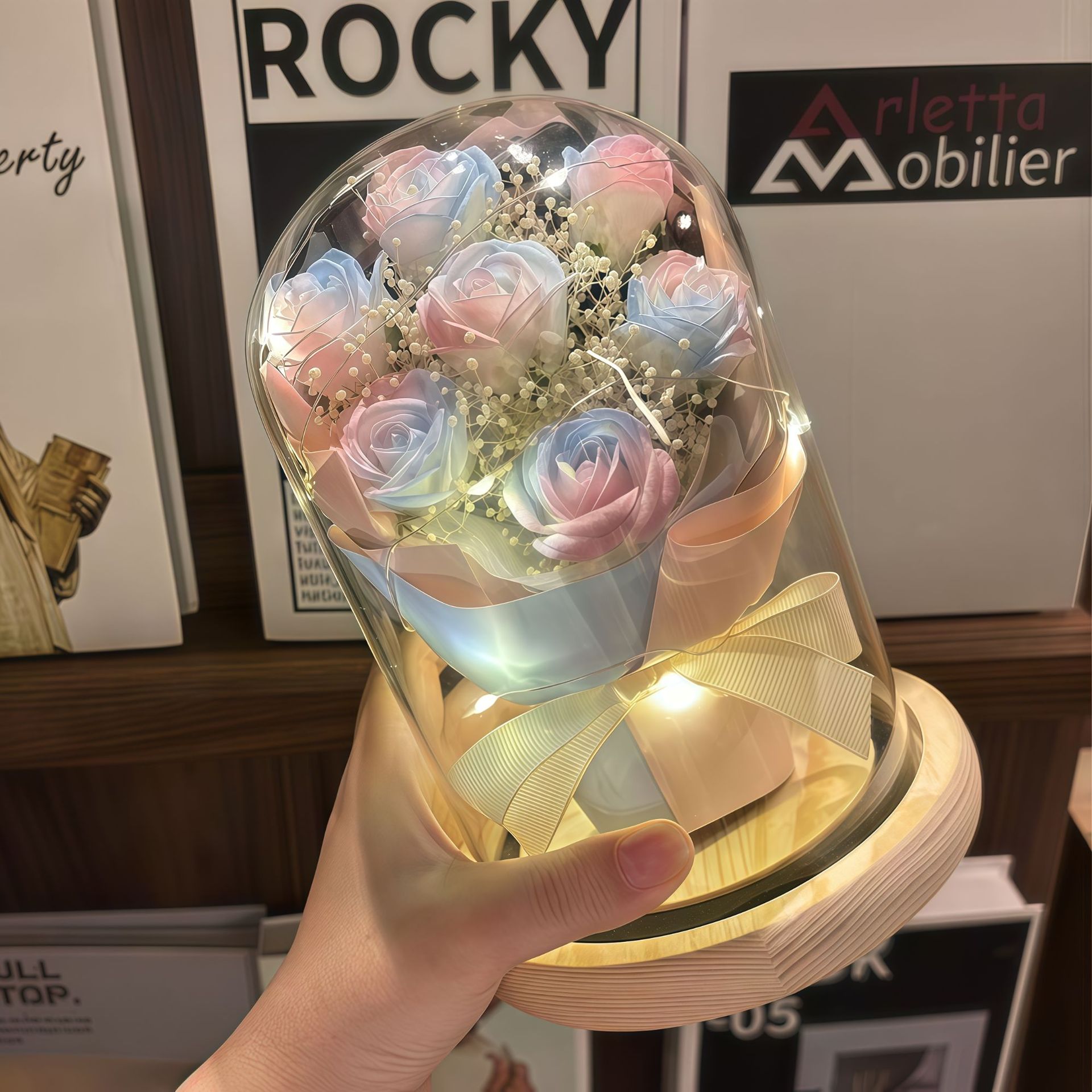 永生花礼盒玻璃罩仿真玫瑰花束