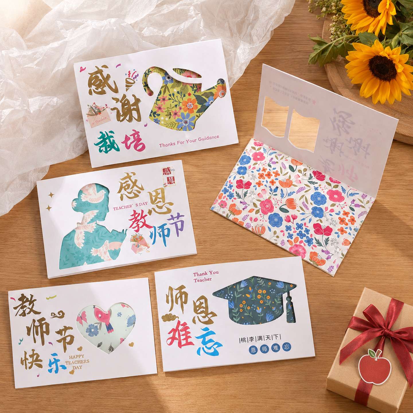 信封套装送给老师教师节烫金贺卡