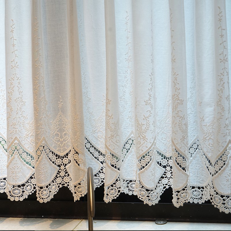 法式刺绣门帘半帘窗帘短款帘美式隔H断帘厨房窗户柜子屏风遮挡