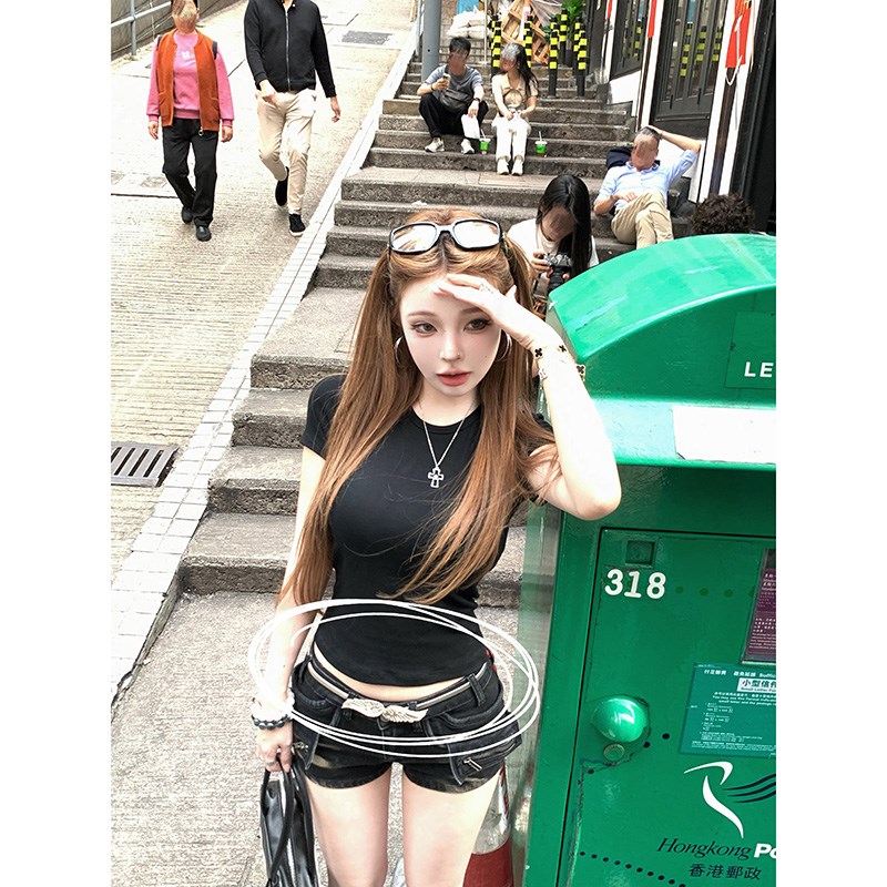 Suuuicee 搭配密码 银色天使翅膀弹力腰链配饰小众辣妹水钻腰带