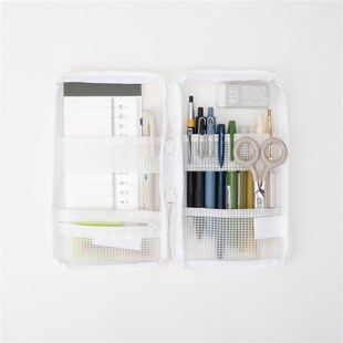 小津制 可携式商务办公学生烧饼包文具盒手账证件网眼透明收纳笔