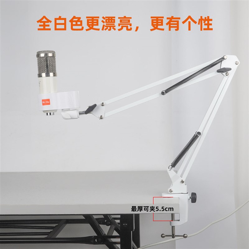 话筒手机直播360万向金属摇臂防喷网桌面白色麦克风悬臂支架套装