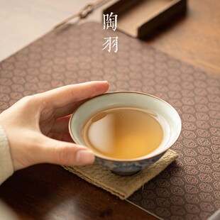 汝窑缠枝莲银线斗笠杯个人专用品茗杯陶瓷开片家用茶杯茶碗主人杯
