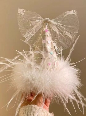 白色羽毛生日帽子发夹头饰女生氛围感拍照道具发夹party发饰