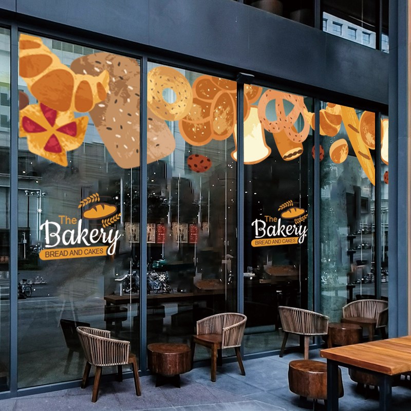 面包烘焙店铺玻璃门贴纸创意装饰橱窗贴画甜品蛋糕店图片静电贴