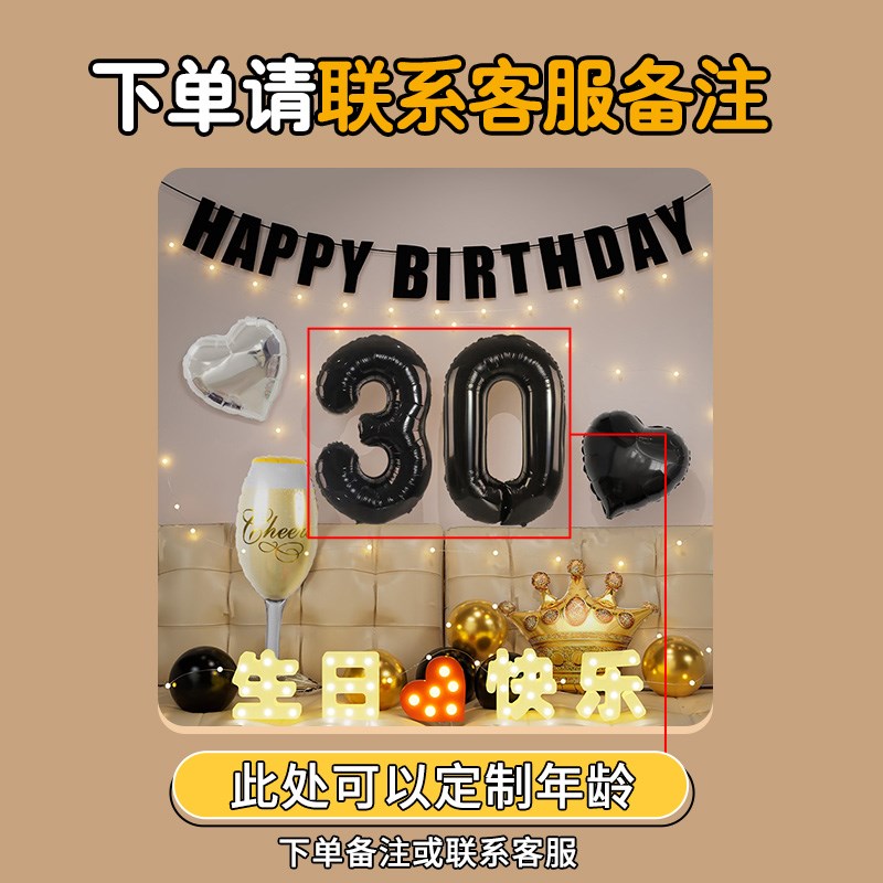 30岁生日布置氛围感快乐仪式成人女生三十男士仪式感拍照数字气球