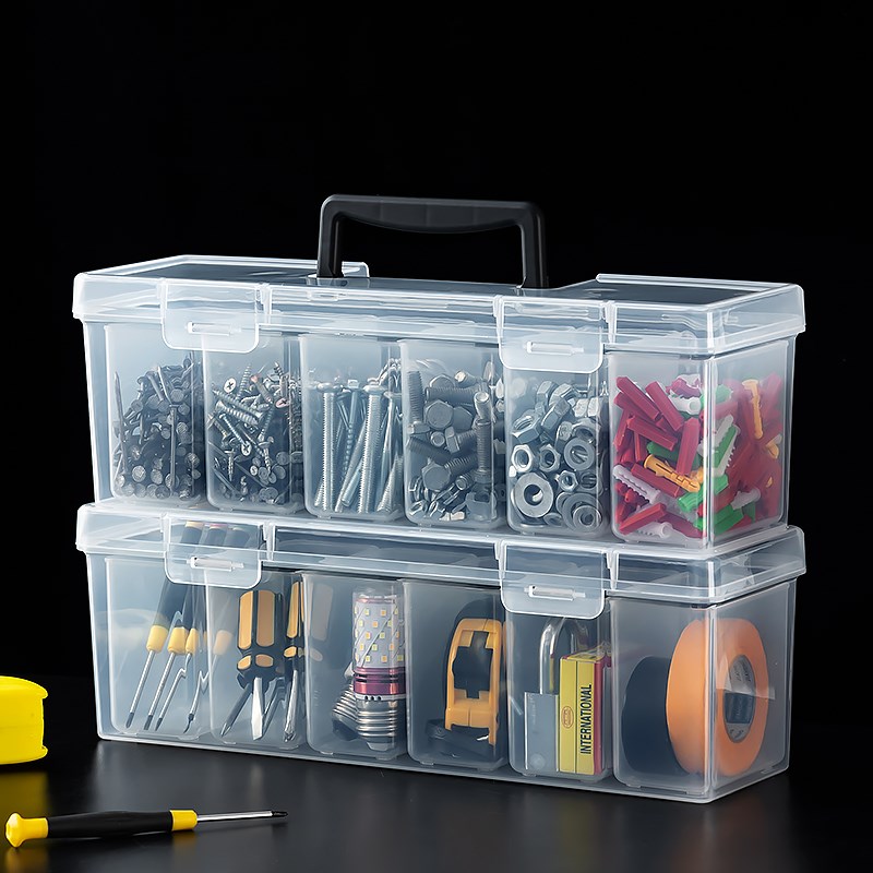 塑料小盒子工具箱五金零件收纳z盒窄长型手提手拎分格多功能收纳