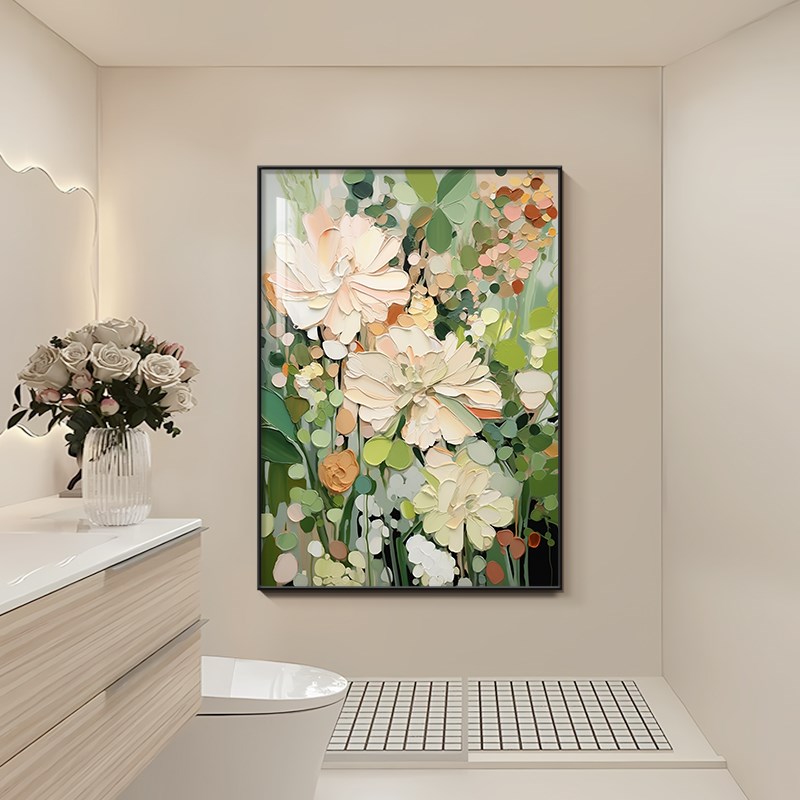 大芬村油画卫生间防水装饰画花卉肌理感厕所O浴室挂画洗手间墙壁图片