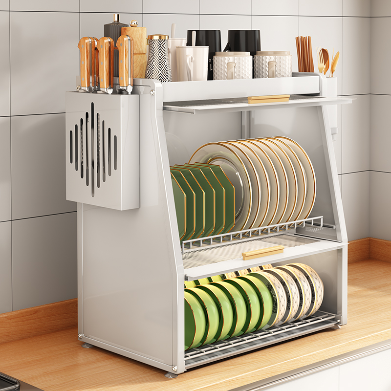 厨房碗柜置物架碗碟收纳盒家用餐具带G盖小型碗架沥水架碗筷储物