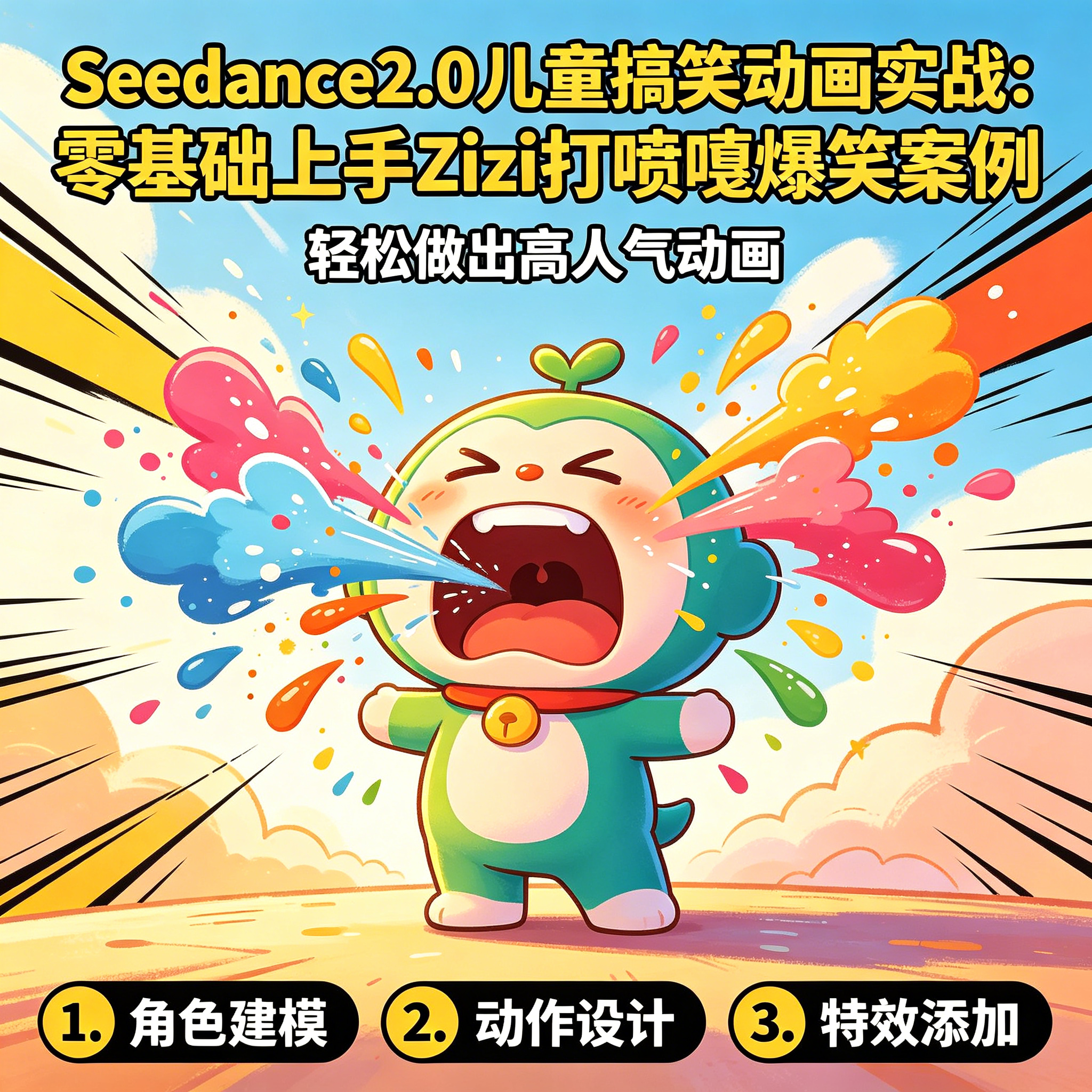 Seedance2.0儿童搞笑动画零基础上手打喷嚏爆笑案例，轻松做出