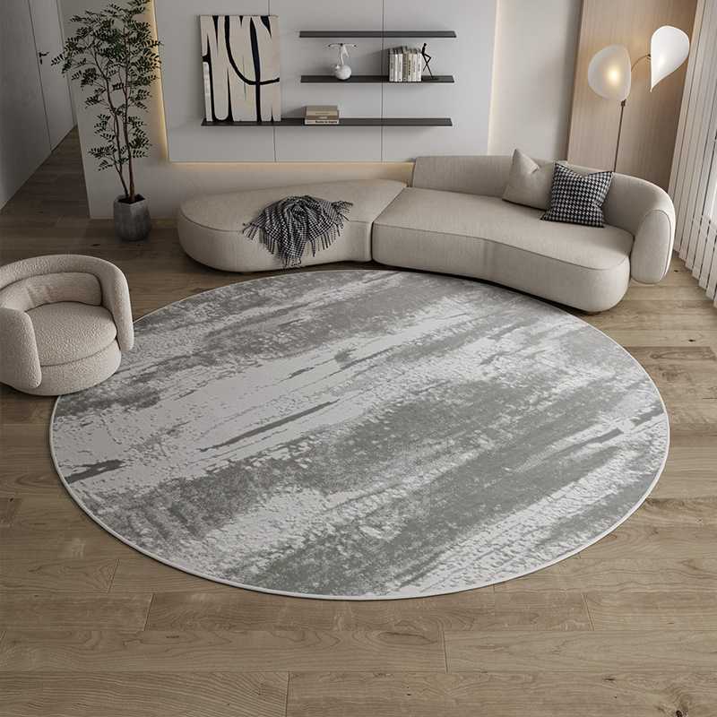 宇秀纯色条纹简约圆形卧室阳台地毯耐脏好打理