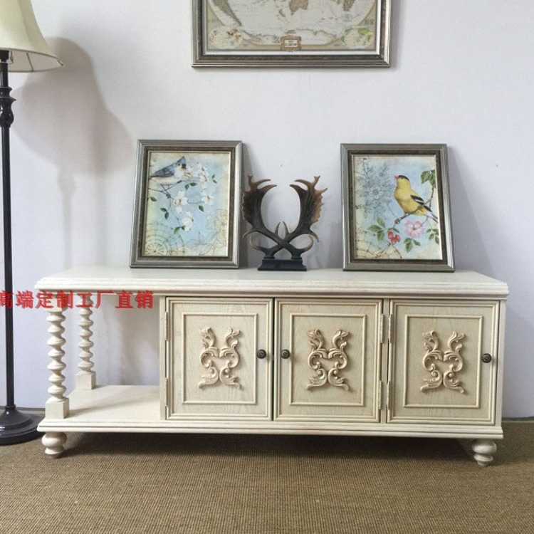 美式ART复兴印记实木电视柜法式复古乡村雕刻做旧现代客厅影视柜
