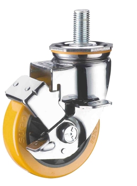 SUPO/向荣4寸丝杆带边刹车橙色PU聚氨酯万向脚轮C05S-02C-100-222