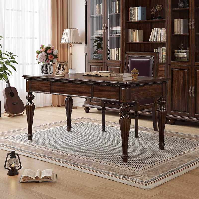 美式复古乡村书桌实木书桌椅组合家用长方形黑胡桃木电脑桌学习桌,电子元器件市场,其它元器件,淘宝优惠券,粉丝福利购,淘宝优惠卷