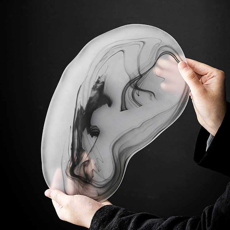 水墨纹玻璃茶盘家用琉璃壶承功夫茶具干泡台中式简约茶杯托盘茶桌,电子元器件市场,其它元器件,淘宝优惠券,粉丝福利购,淘宝优惠卷