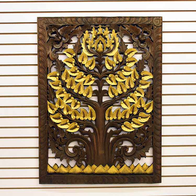 泰国进口东南亚风格菩提树镂空柚木雕刻雕花板玄关现代简约背景墙