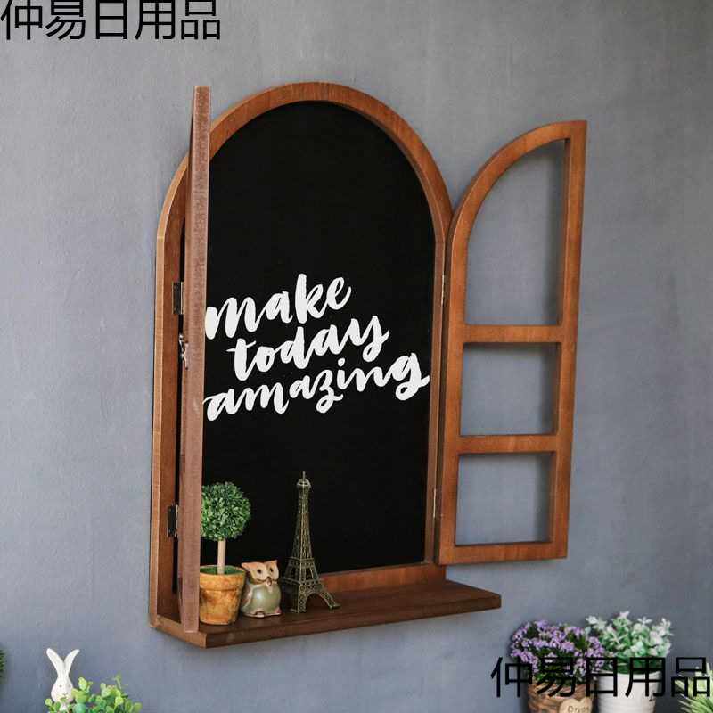 欧式乡村复古仿真窗户黑板壁挂置物隔板架咖啡服装店墙面装饰留言