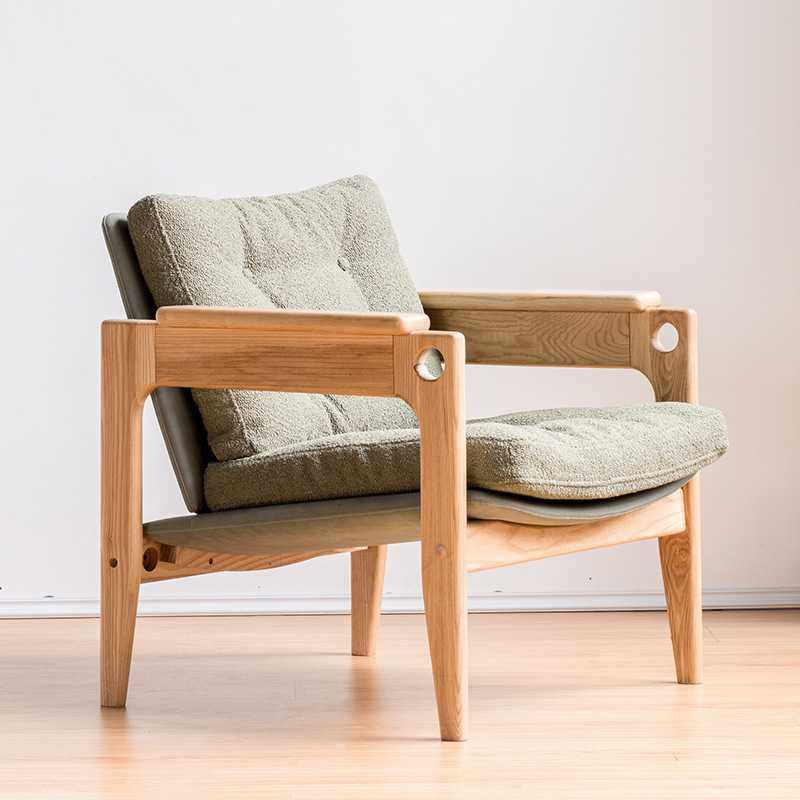 北欧实木真皮沙发椅子设计师单人老虎椅现代阳台休闲客厅懒人躺椅