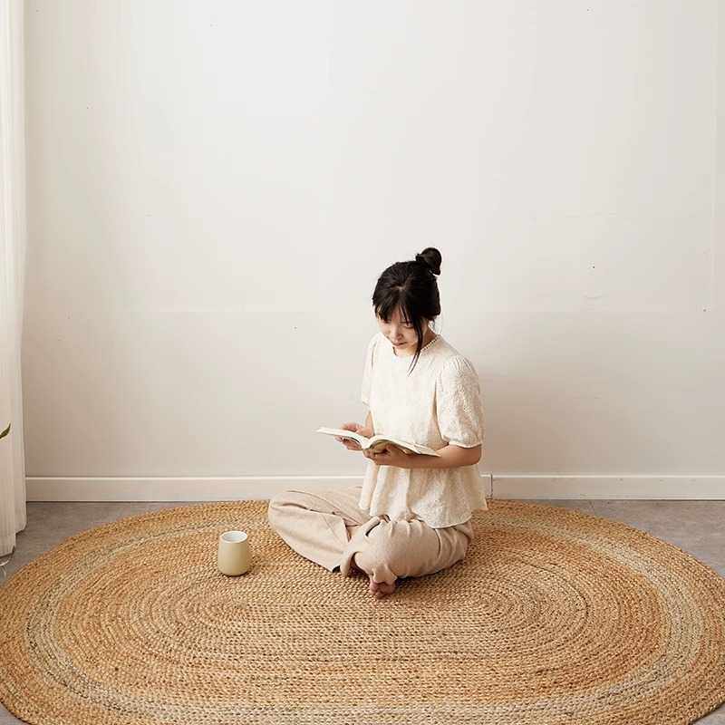 手工黄麻地毯客厅茶几编织无胶北欧简约轻奢日式卧室床边毯地垫