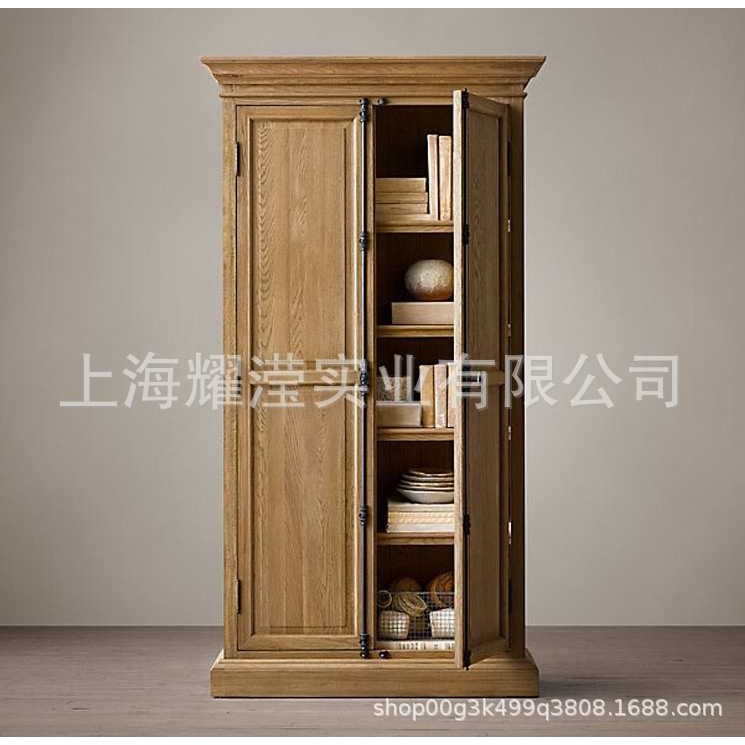 美式乡村实木书橱定制家具现代复古原木双门衣柜天地锁四门储物柜
