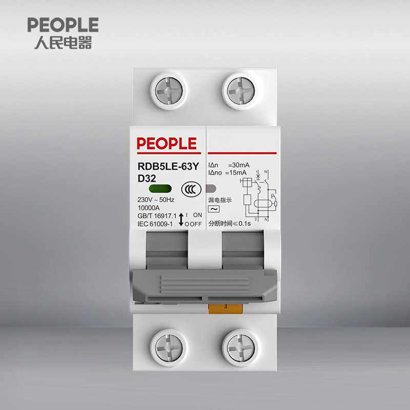 中国人民电器RDB5LE-63Y 2P剩余电流动作断路器漏电保护空气开关