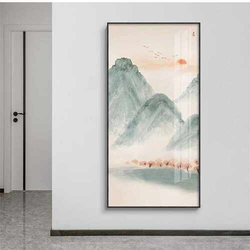 新中式玄关禅意山水装饰画进门入户客厅竖版走廊餐厅茶室墙面挂画