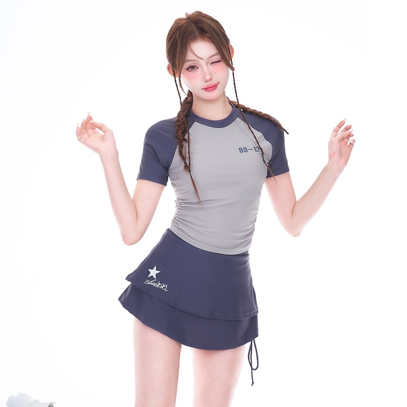 花房姑娘泳衣女款高级感分体运动三件套裤裙遮肉S显瘦学生保守泳