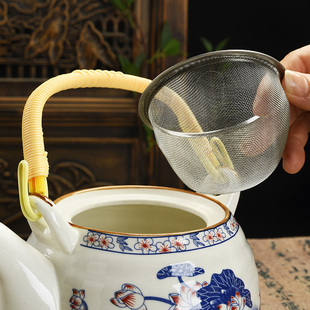 家用简约现代y花茶壶过滤红茶泡茶器茶杯 陶瓷功夫茶具套装 6只大