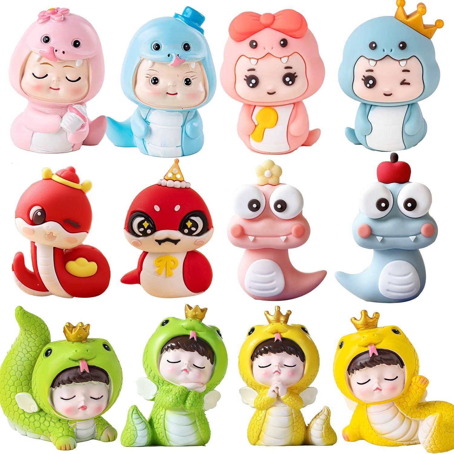 卡通可爱蛇宝宝满月百天蛋糕装饰摆件男孩女孩生日甜品台烘焙插件